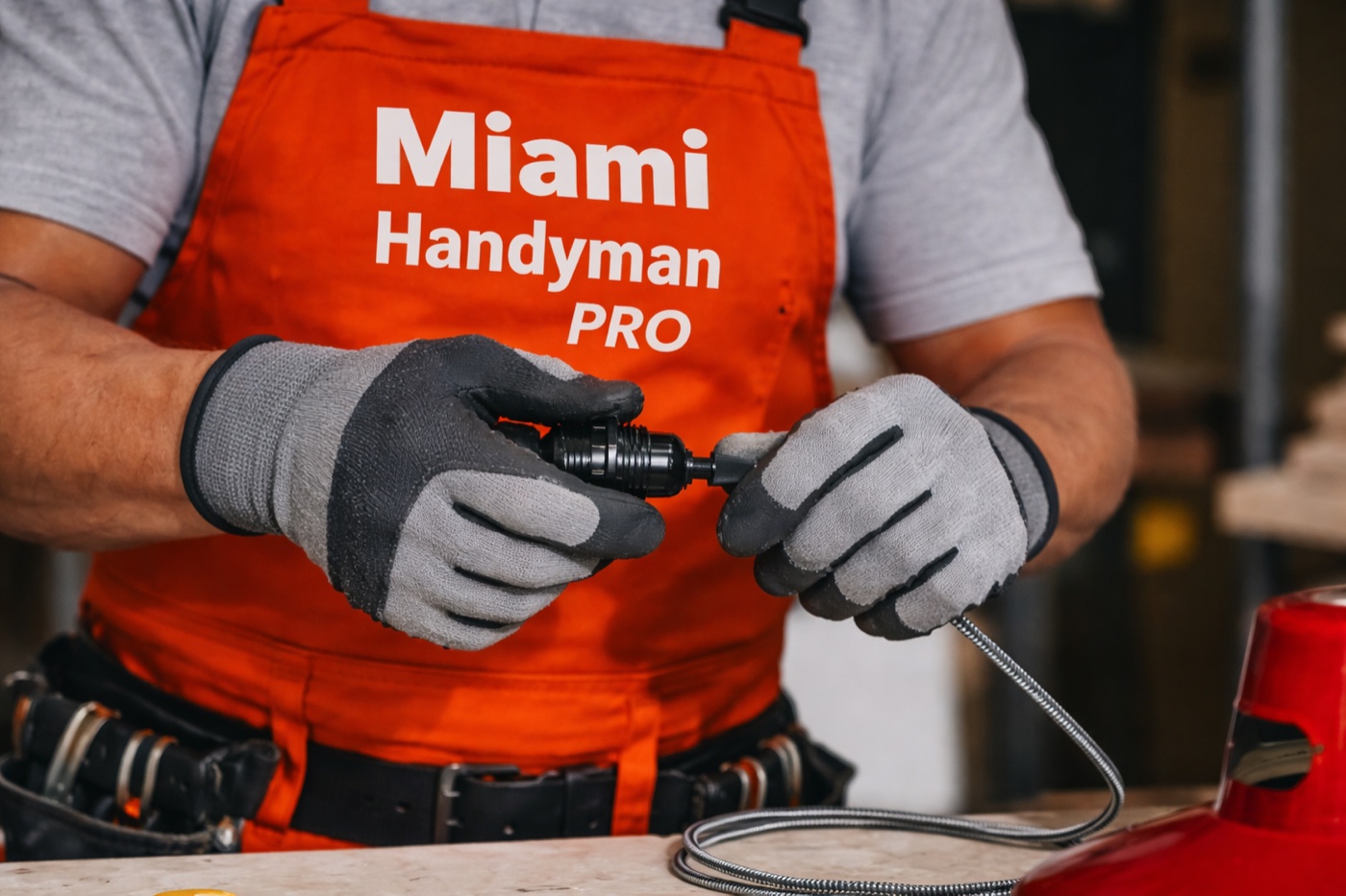 Branded Miami Handyman Pro uniform during hands-on repair
